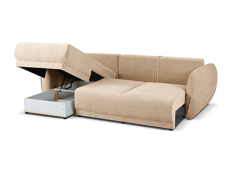 Canapé d’angle gauche  Loren convertible 250x150x90 cm – Tissu Raven 24 créme