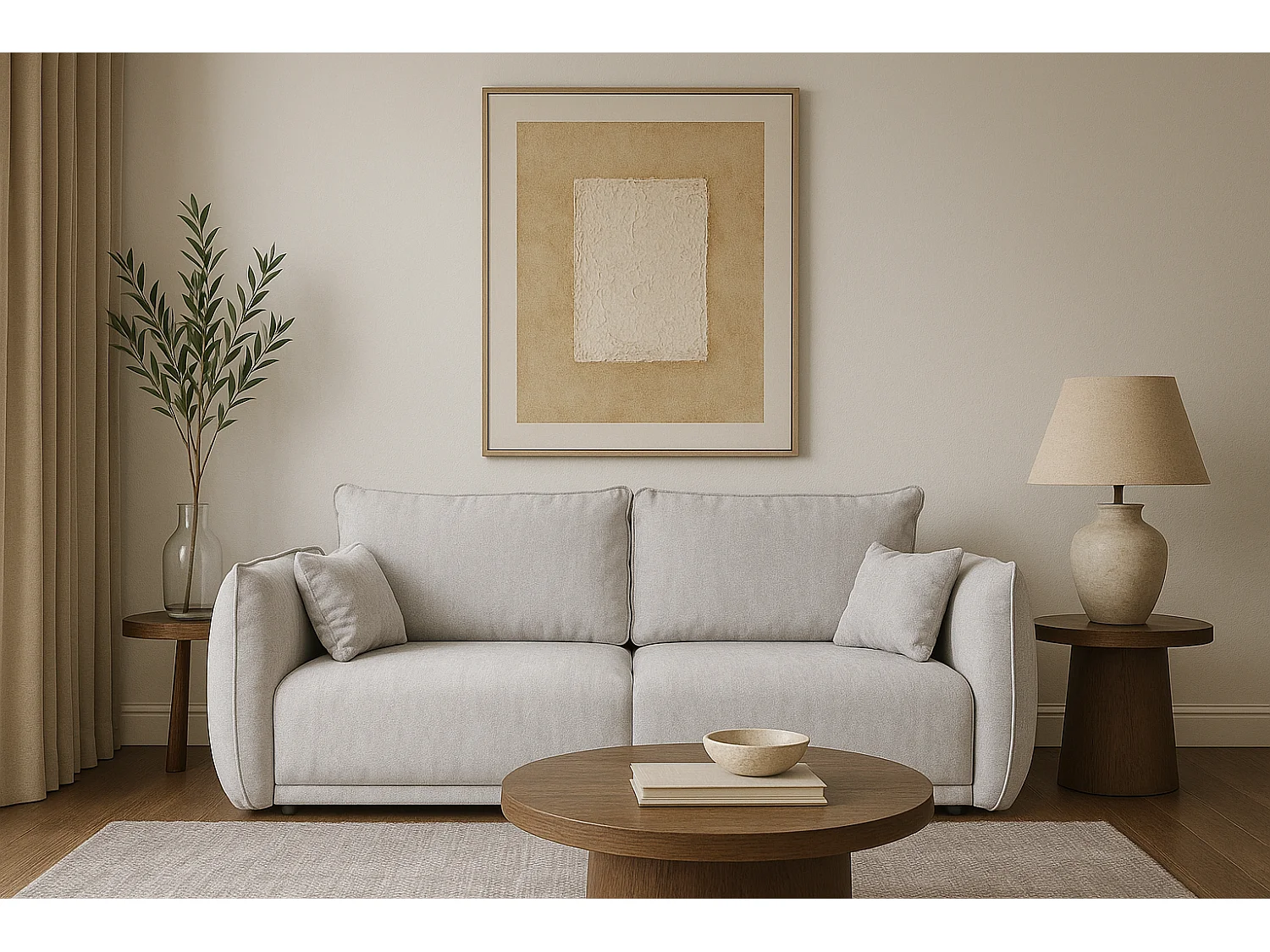 Canapé moderne Loren avec fonction de couchage 238x100x90 cm – tissu Raven 6 gris clair