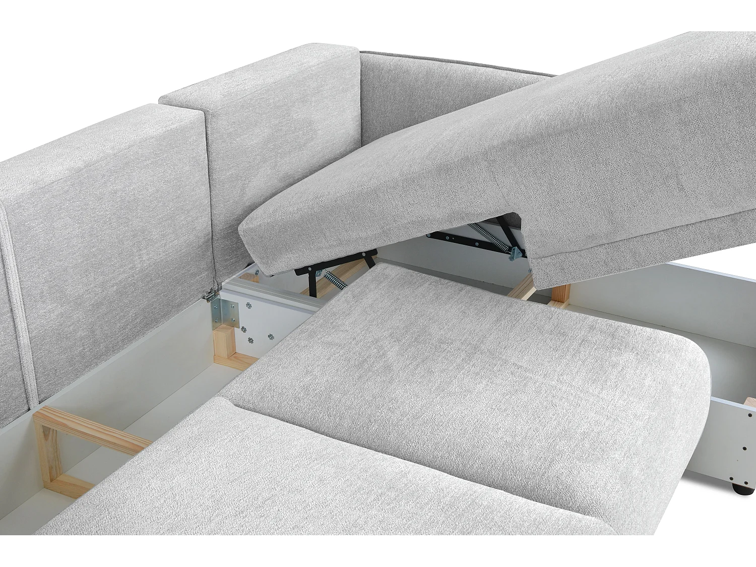 Canapé d’angle droit Loren convertible 250x150x90 cm – Tissu Raven 6 gris clair