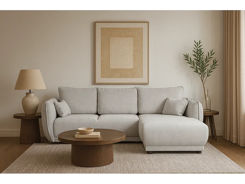 Ecksofa rechts Loren mit Schlaffunktion 250x150x90 cm – Stoff Raven 6 hellgrau