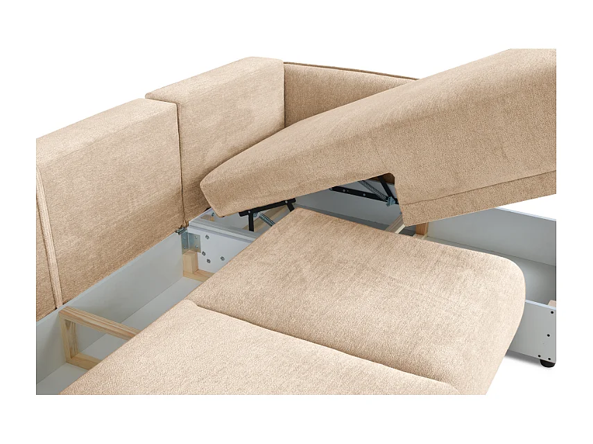 Canapé d’angle droit Loren convertible 250x150x90 cm – Tissu Raven 24 créme