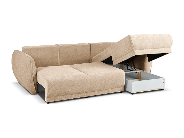 Narożnik prawy Loren z funkcją spania 250x150x90 cm – tkanina Raven 24 kremowa