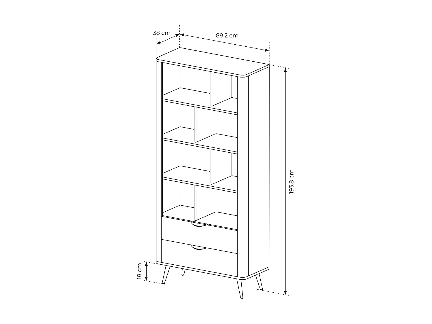 Librería, roble Dunin combinado con negro, 88,2 x 193,8 x 38 cm