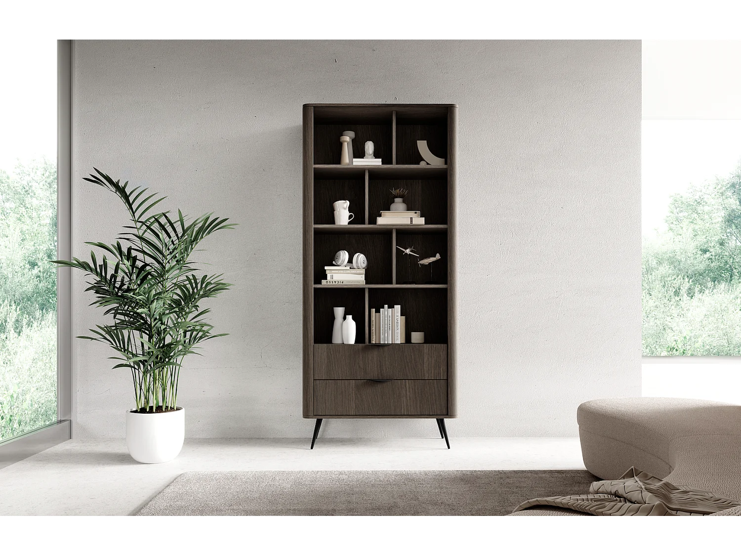 Librería, roble Dunin combinado con negro, 88,2 x 193,8 x 38 cm