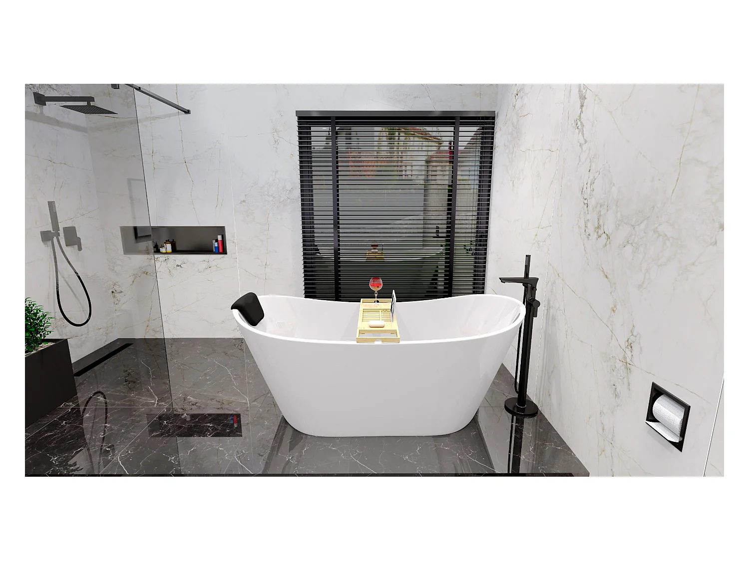 Baignoire à poser îlot ROSSA 170x80 acrylique blanc + appuie-tête KODI + Vidage à chromé