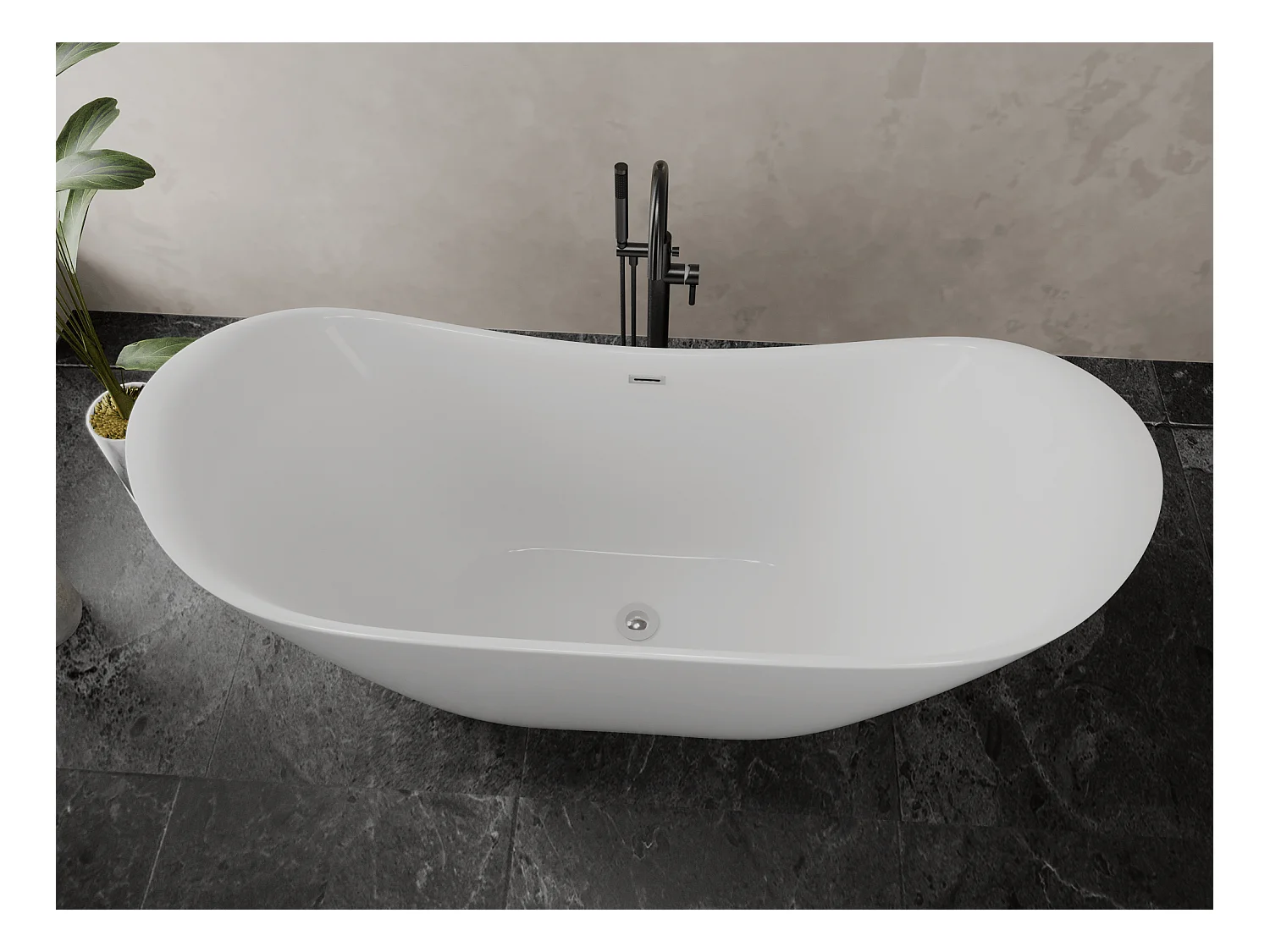 Baignoire à poser îlot IVAR 180x80 acrylique blanc + tablette de bain en bambou + Vidage à chromé