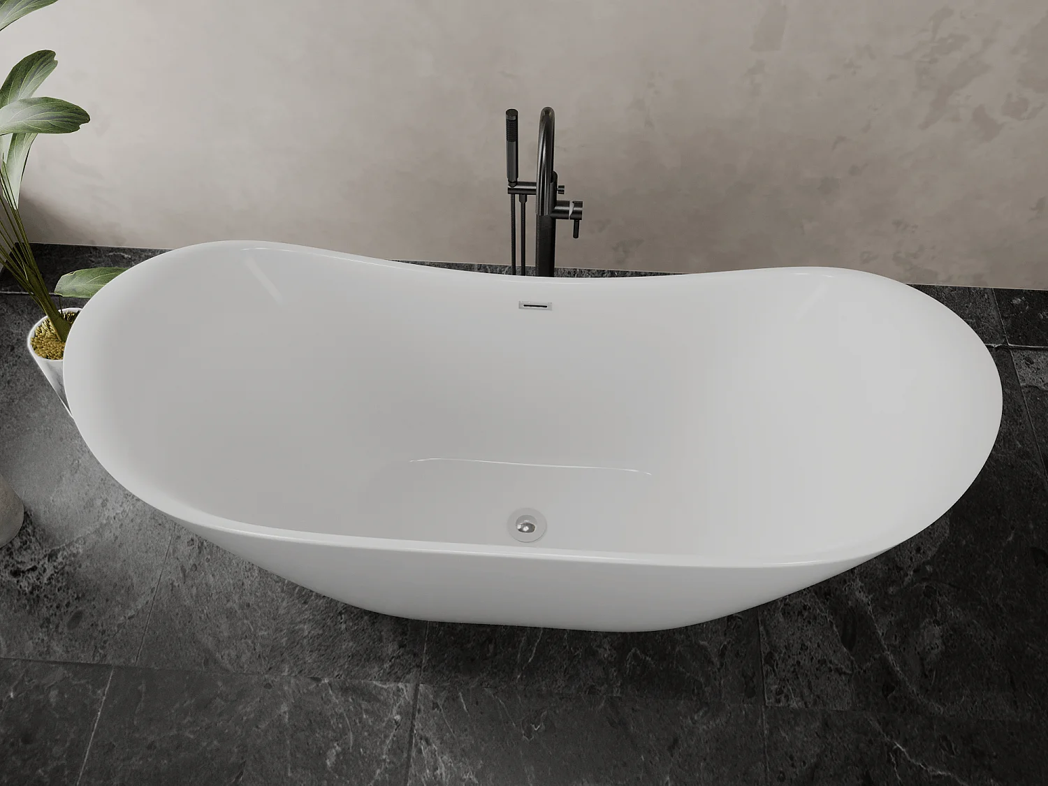 Baignoire à poser îlot IVAR 180x80 acrylique blanc + tablette de bain en bambou + Vidage à chromé