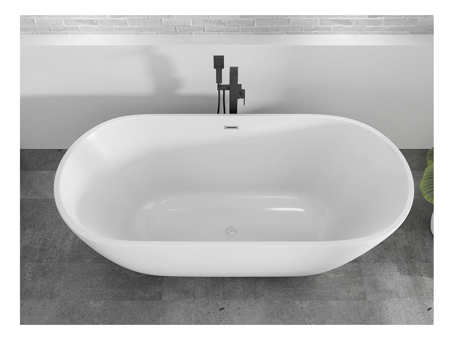 Baignoire autoportante îlot oval ASGER 170x75 acrylique blanc + Vidage à chromé