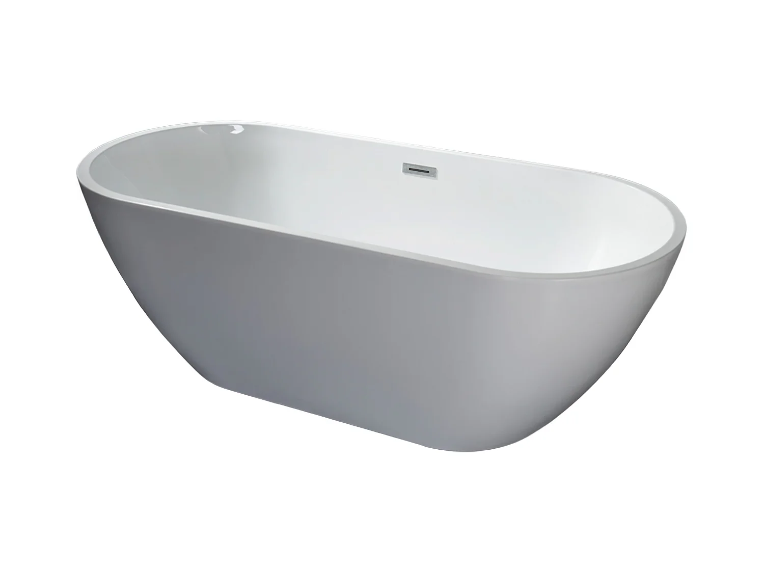 Baignoire autoportante îlot oval ASGER 170x75 acrylique blanc + Vidage à chromé