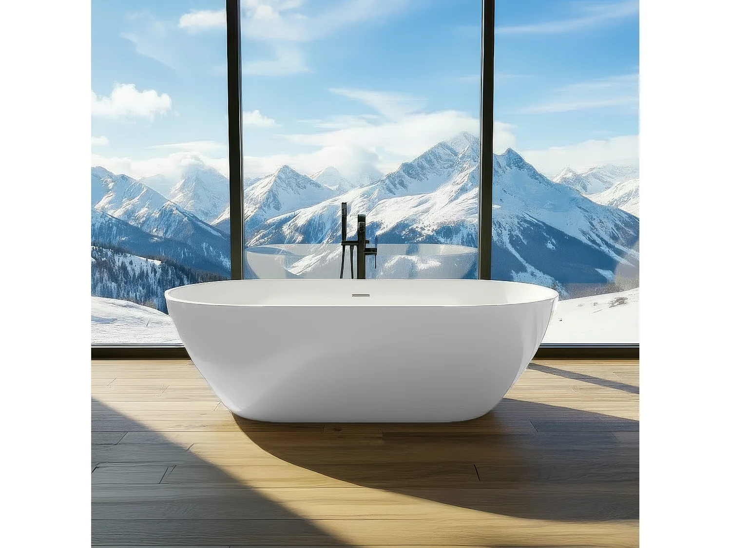 Baignoire autoportante îlot oval ASGER 170x75 acrylique blanc + Vidage à chromé