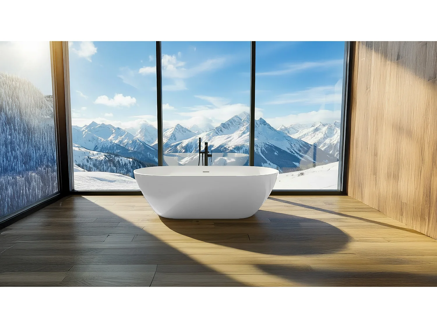 Baignoire autoportante îlot oval ASGER 170x75 acrylique blanc + Vidage à chromé