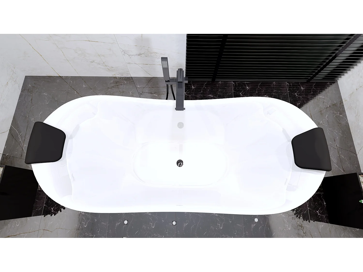 Baignoire à poser îlot IVAR 180x80 acrylique blanc + appuie-tête KODI + Vidage à chromé