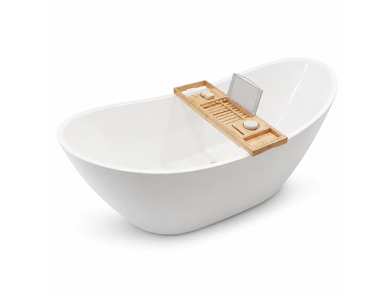 Baignoire à poser îlot IVAR 180x80 acrylique blanc + appuie-tête KODI + Vidage à chromé