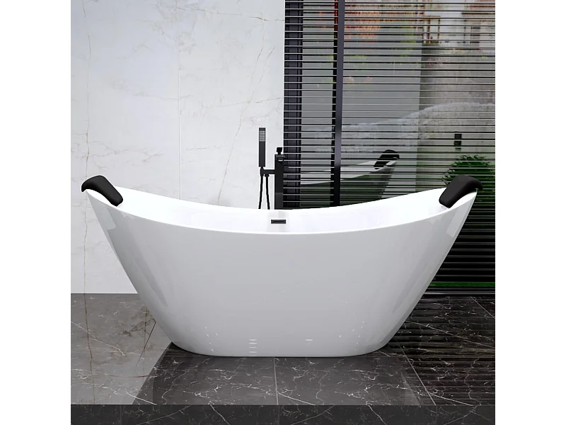 Baignoire à poser îlot IVAR 180x80 acrylique blanc + appuie-tête KODI (2 pcs.) + Vidage à chromé