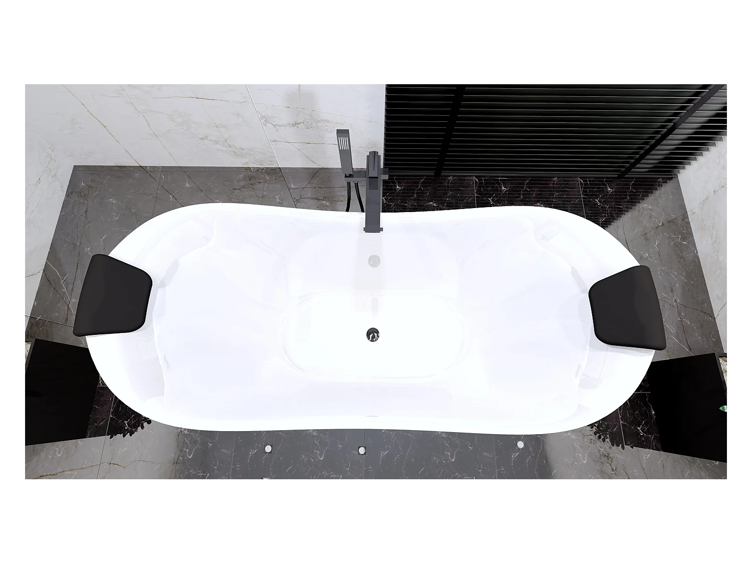 Baignoire à poser îlot IVAR 180x80 acrylique blanc + appuie-tête KODI (2 pcs.) + Vidage à chromé