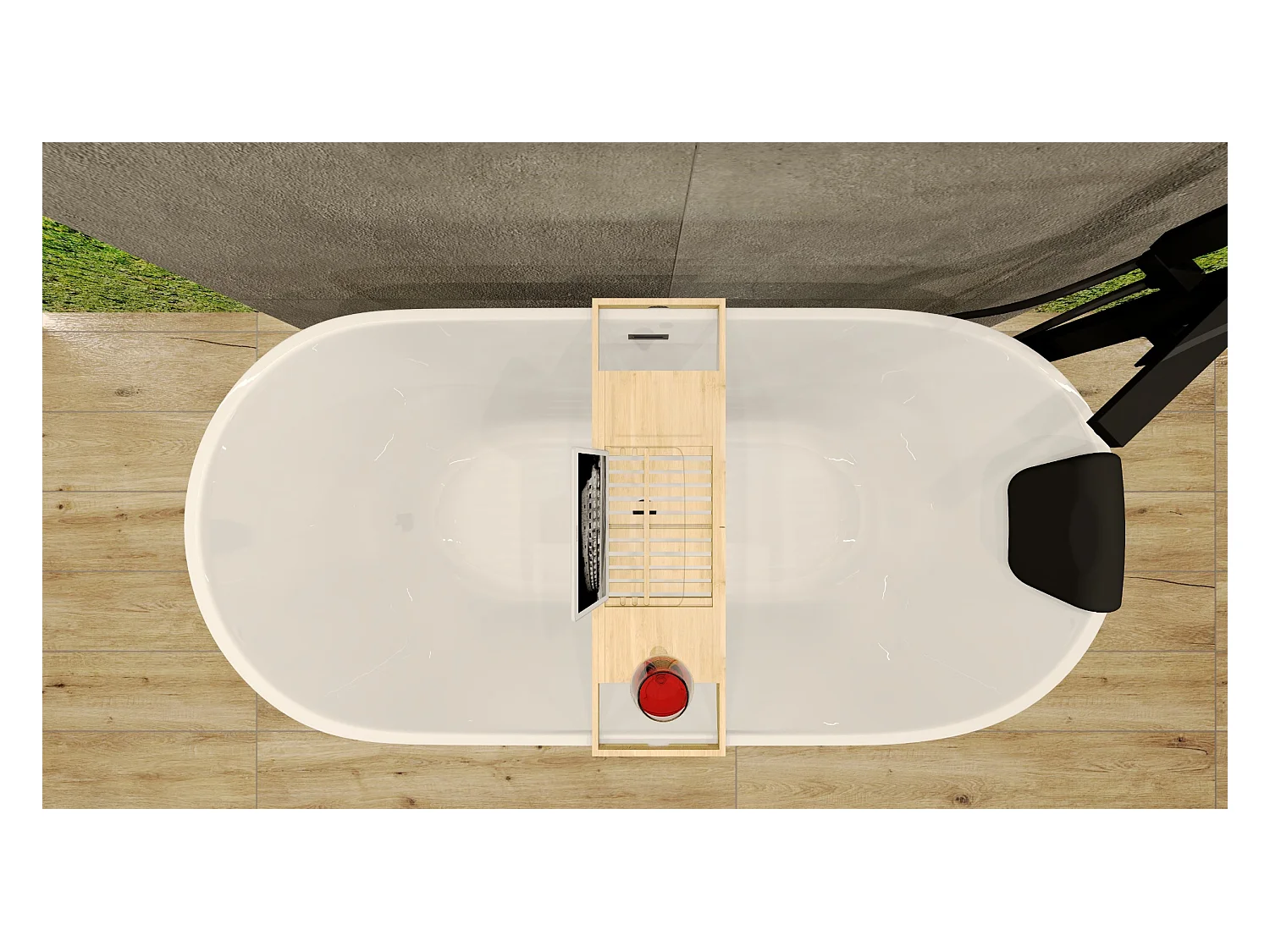 Baignoire autoportante îlot ASGER 170x75 acrylique blanc + appuie-tête KODI + Vidage à chromé