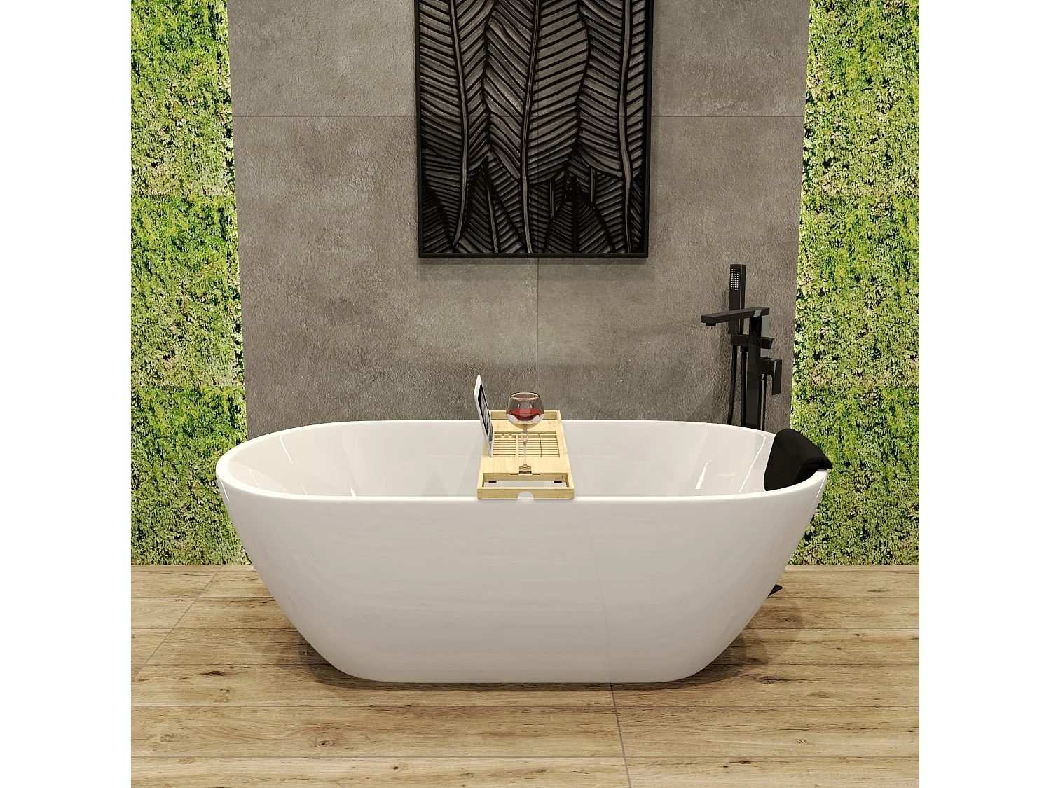 Baignoire autoportante îlot ASGER 170x75 acrylique blanc + appuie-tête KODI + Vidage à chromé