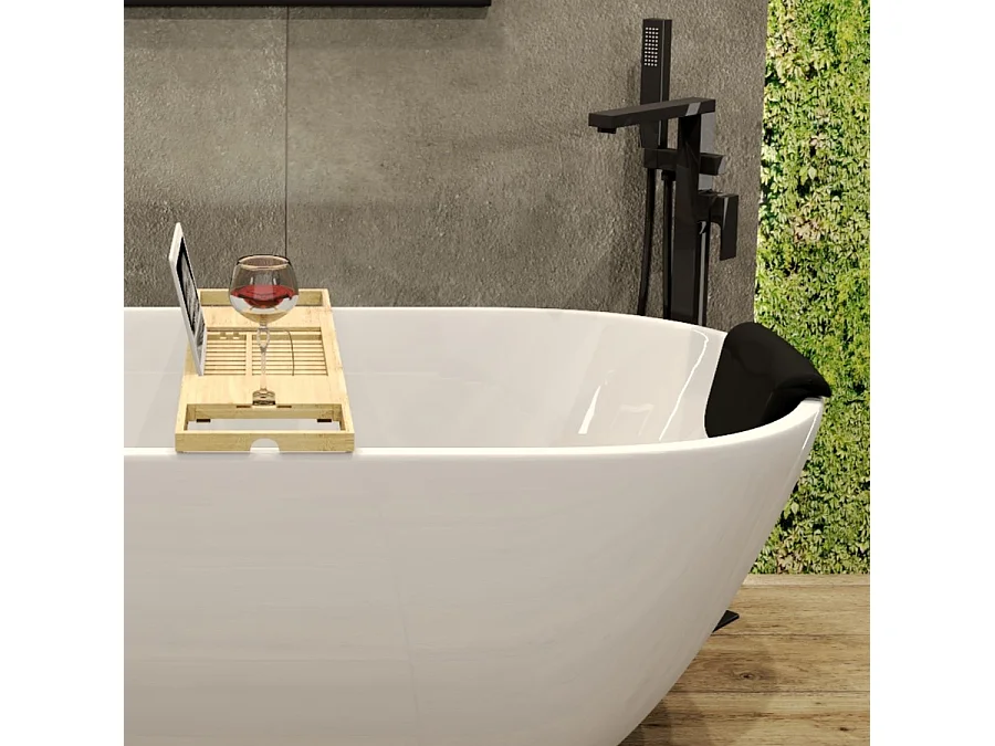 Baignoire autoportante îlot ASGER 170x75 acrylique blanc + appuie-tête KODI + Vidage à chromé