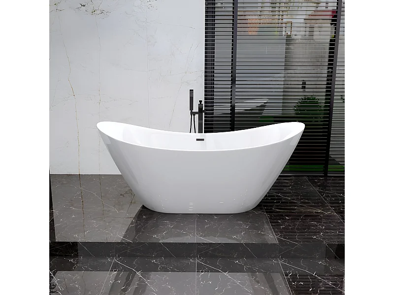 Baignoire à poser îlot oval IVAR 180x80 acrylique blanc + Vidage à chromé