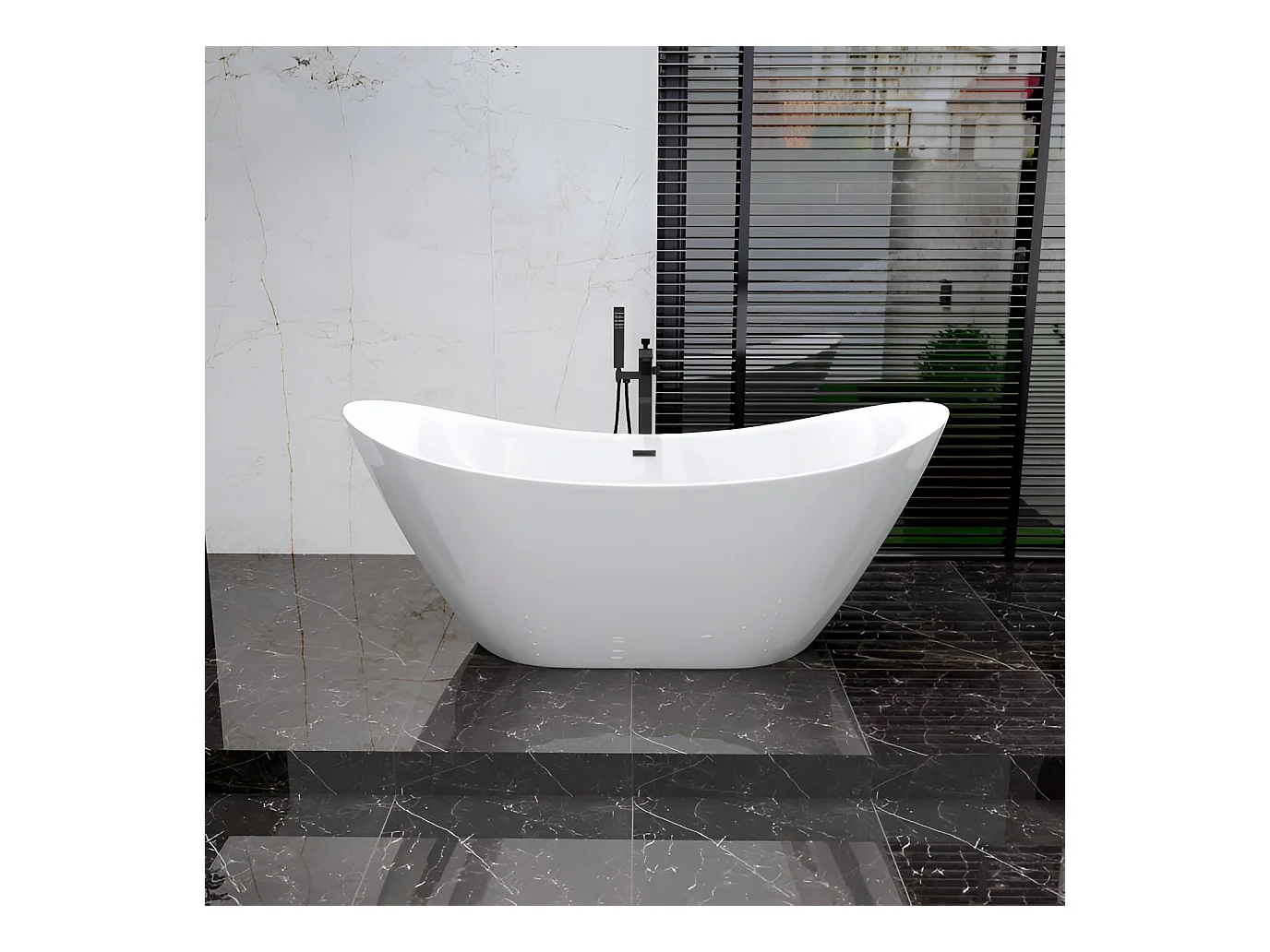 Baignoire à poser îlot oval IVAR 180x80 acrylique blanc + Vidage à chromé