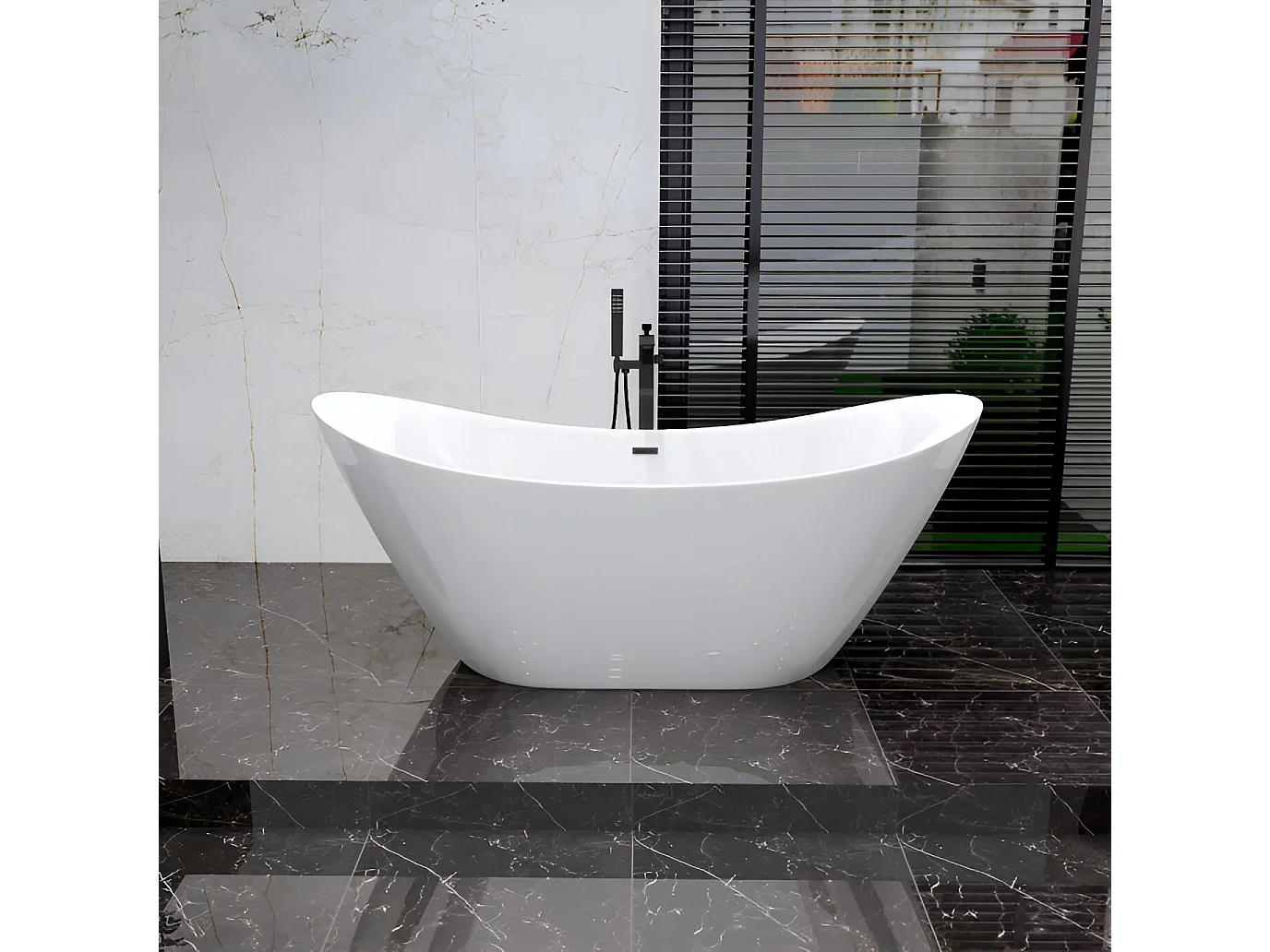 Baignoire à poser îlot oval IVAR 180x80 acrylique blanc + Vidage à chromé