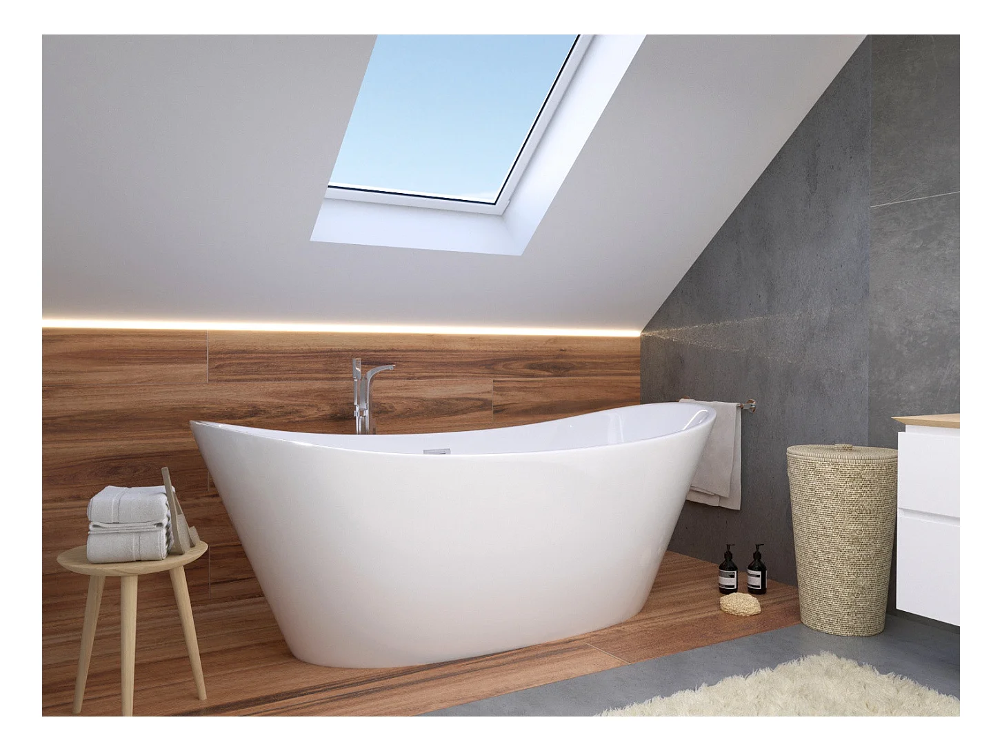 Baignoire à poser îlot oval ROSSA 170x80 acrylique blanc + Vidage à chromé