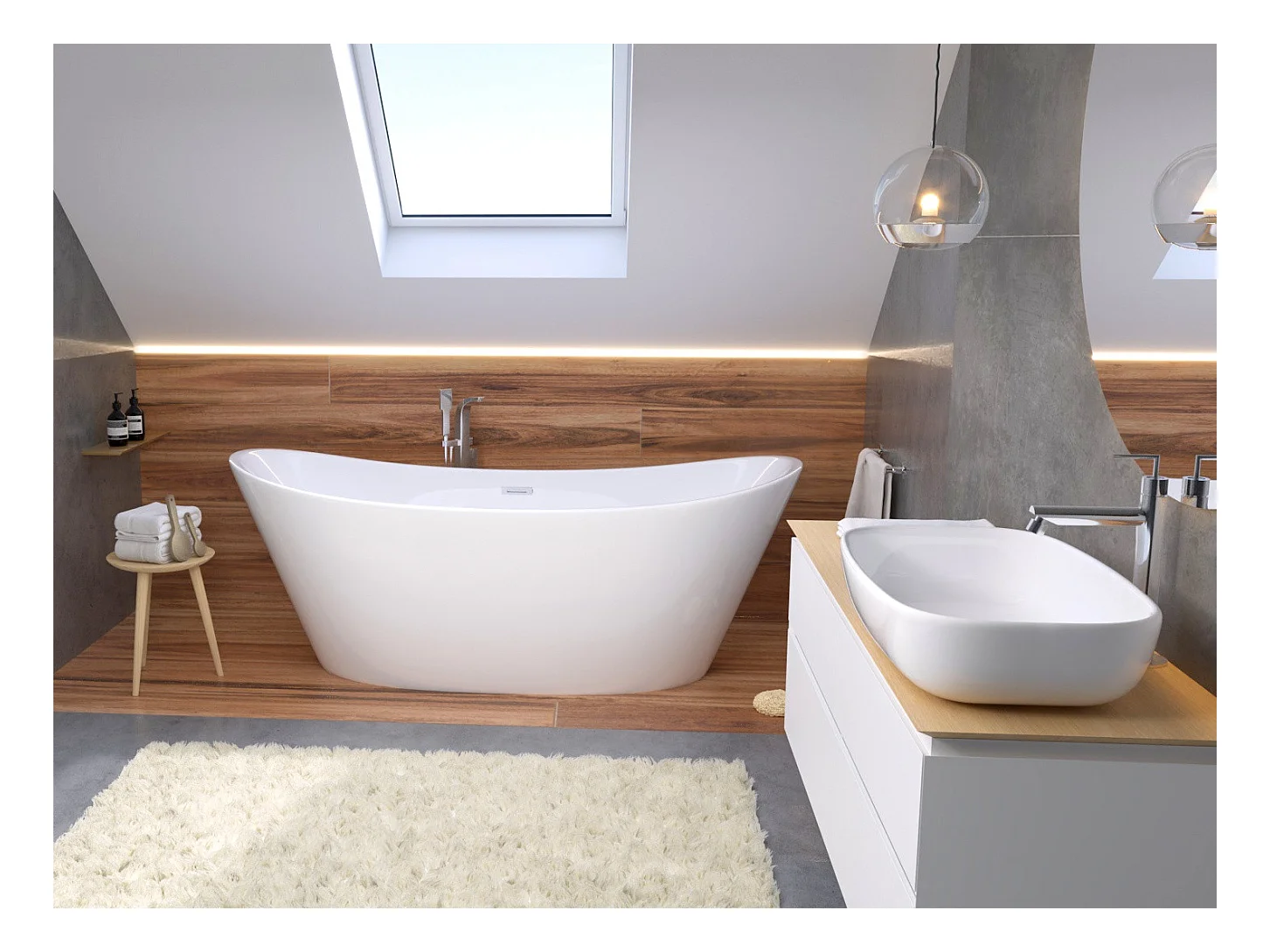 Baignoire à poser îlot oval ROSSA 170x80 acrylique blanc + Vidage à chromé