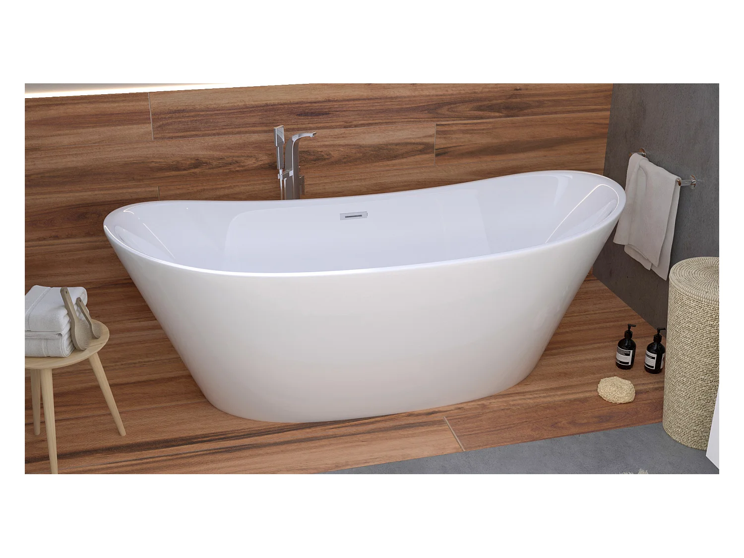 Baignoire à poser îlot oval ROSSA 170x80 acrylique blanc + Vidage à chromé