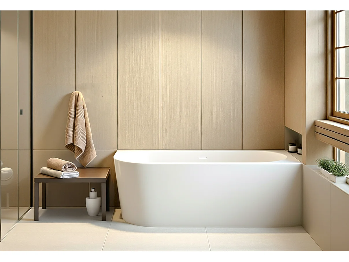 Baignoire îlot ALVA Droits 170x80 acrylique blanc + Vidage à chromé