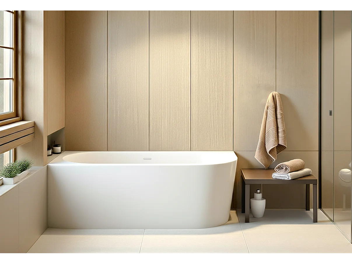 Baignoire îlot ALVA Gauche 170x80 acrylique blanc + Vidage à chromé