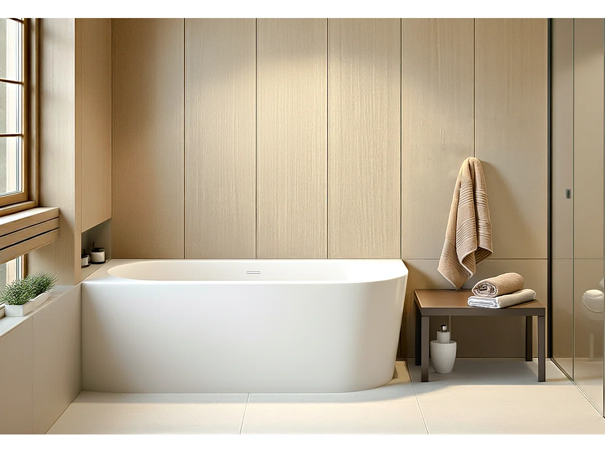 Baignoire îlot ALVA Gauche 170x80 acrylique blanc + Vidage à chromé