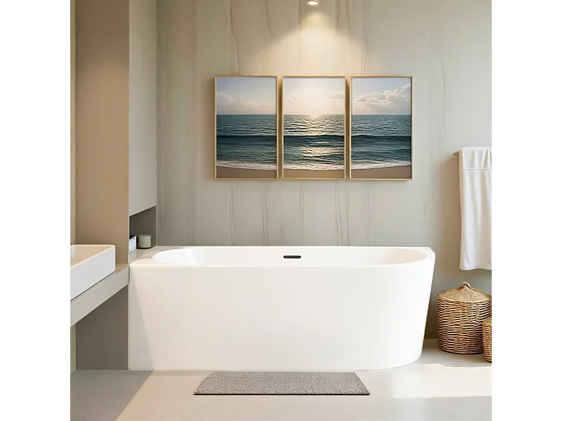 Baignoire îlot ALVA Gauche 170x80 acrylique blanc + Vidage à chromé