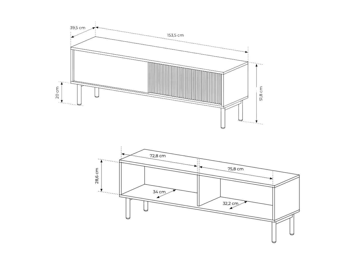 Mueble TV, roble Cremona, 153,5 x 51,8 x 39,5 cm