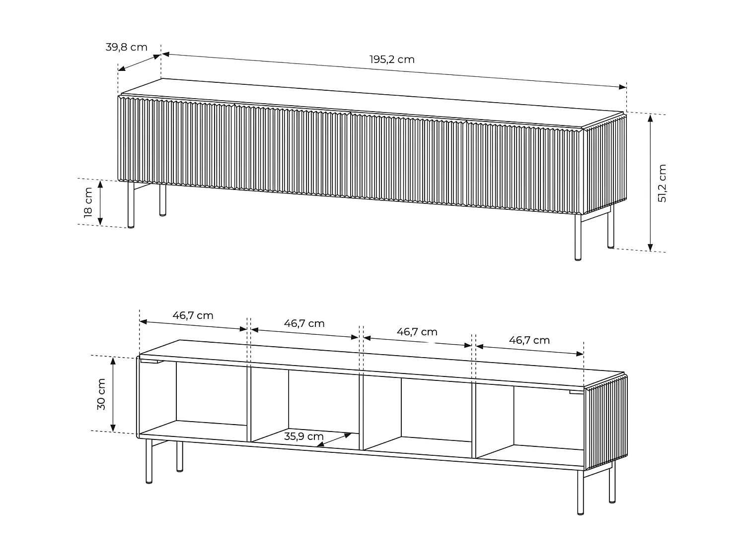 SZAFKA RTV, Kaszmir, 195,2 x 51,2 x 39,8 cm
