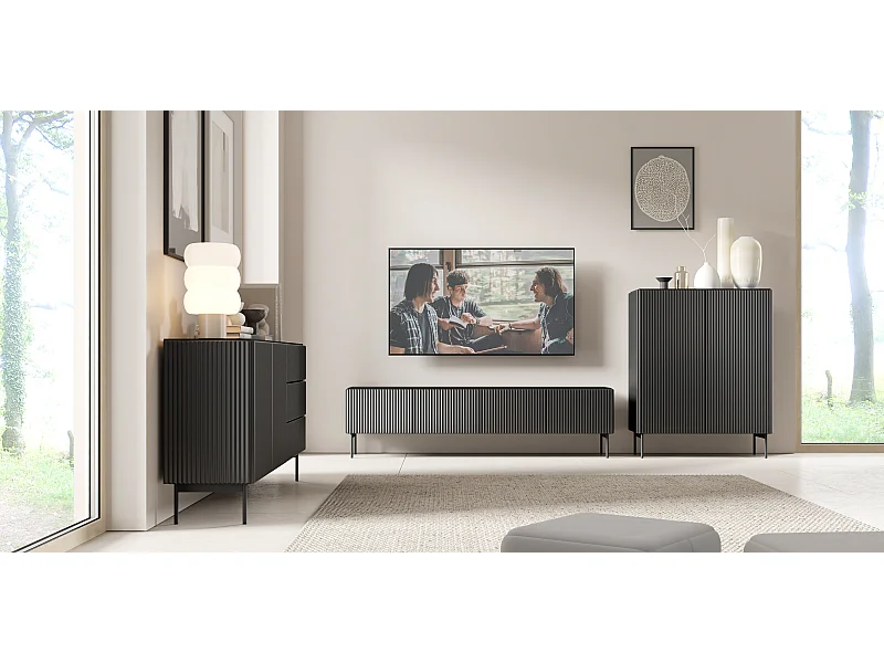 Szafka RTV, czarna, 195,2 x 51,2 x 39,8 cm