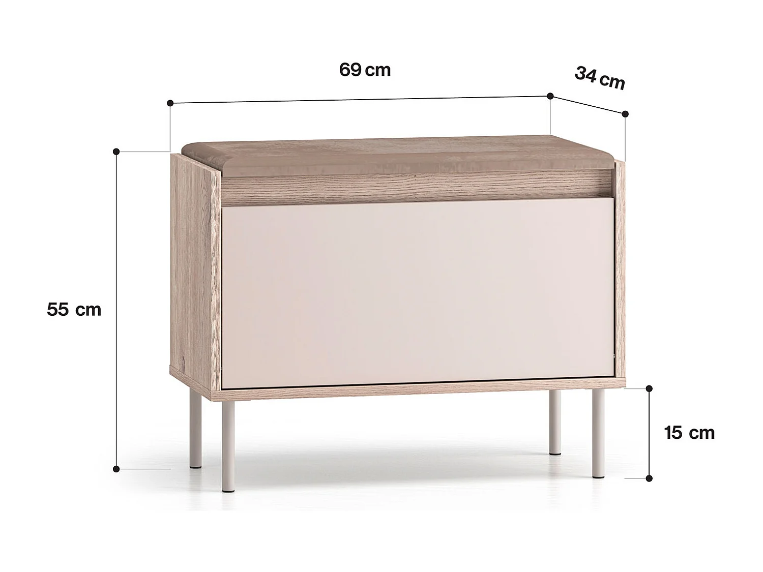 SITZBANK Voco Cashmere / Eiche Cremona Terrakotta 69 / 34 / 55cm