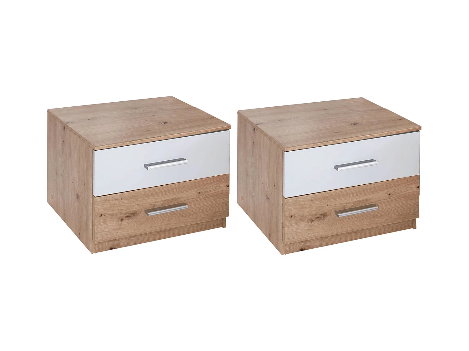 NACHTKONSOLE 2ER SET Katrin Plankeneiche / weiß 52 / 38 / 42cm