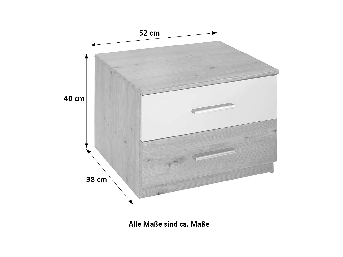 NACHTKONSOLE 2ER SET Katrin Plankeneiche / weiß 52 / 38 / 42cm