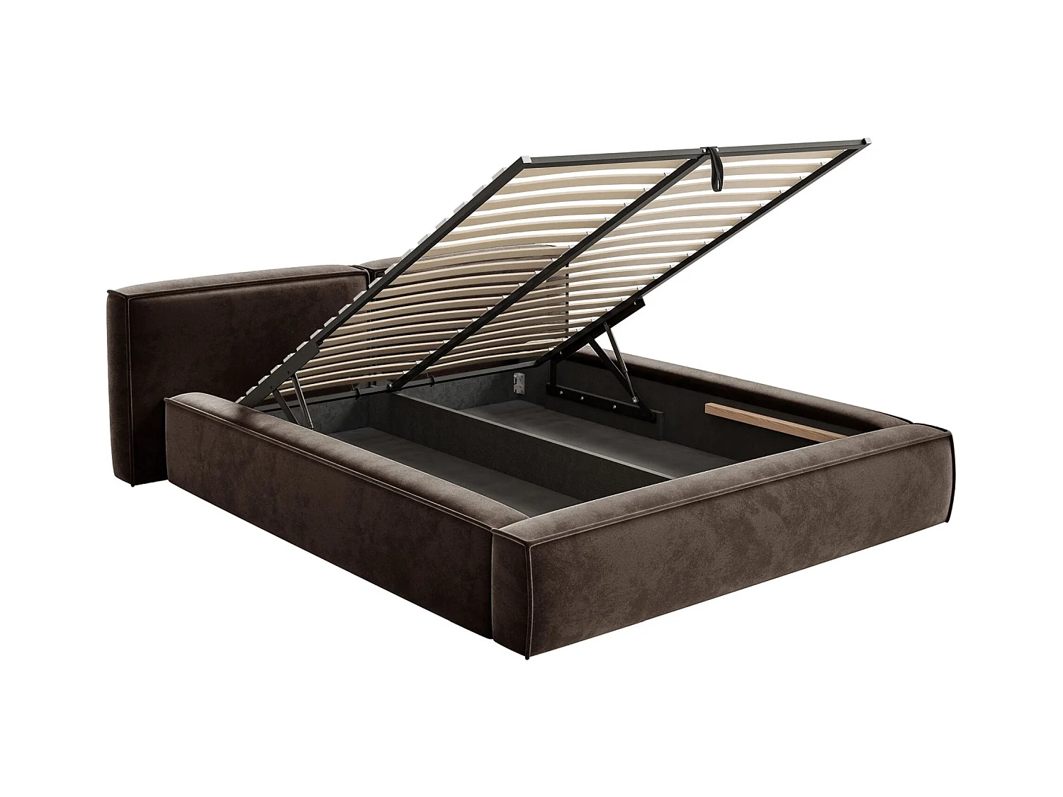 Opbergbed 200x200 cm – met lattenbodem – velours – bruin – TILVES LOW