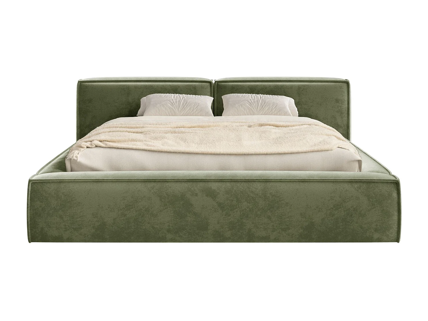 Lit coffre 180x200 avec coffre – sommier à lattes – velours – vert olive – TILVES LOW
