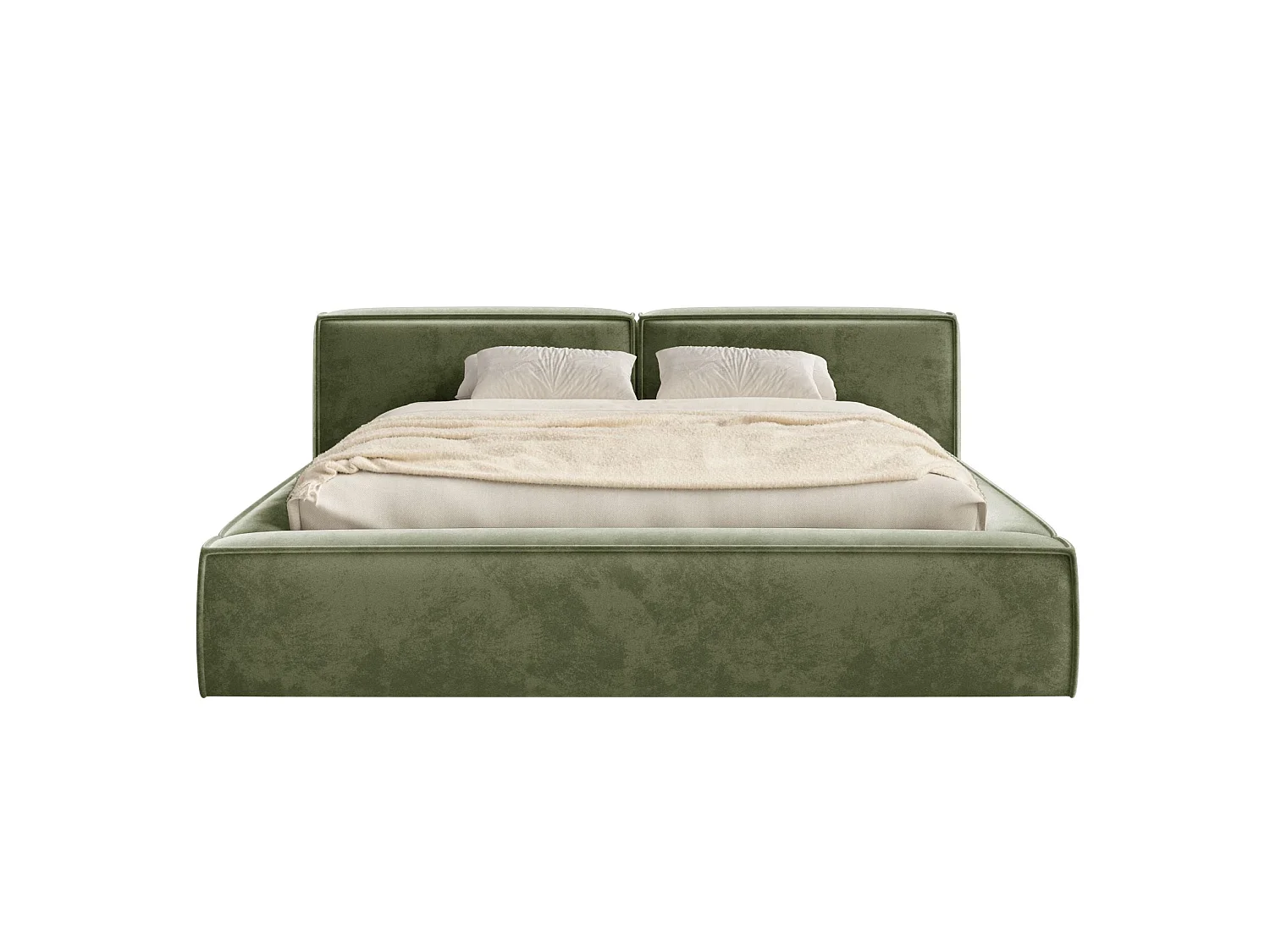 Lit coffre 180x200 avec coffre – sommier à lattes – velours – vert olive – TILVES LOW