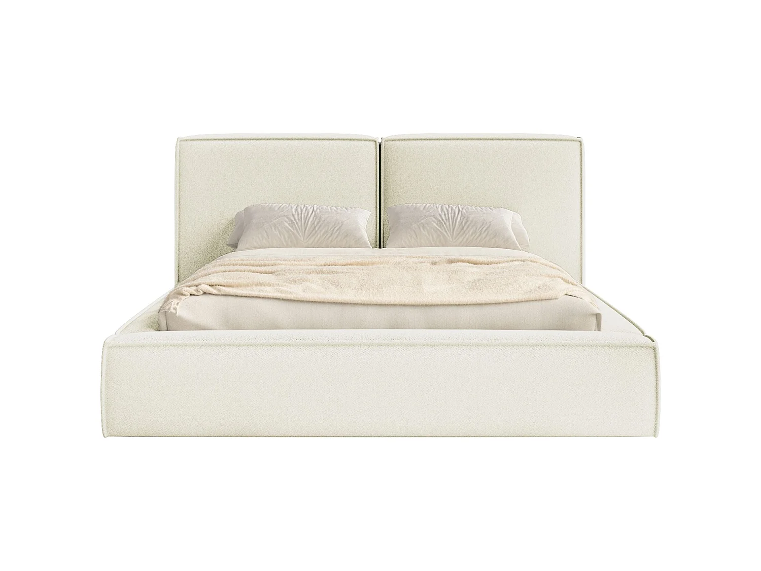 Lit tapissé 140x200 avec coffre – sommier à lattes – chenille – crème – TILVES