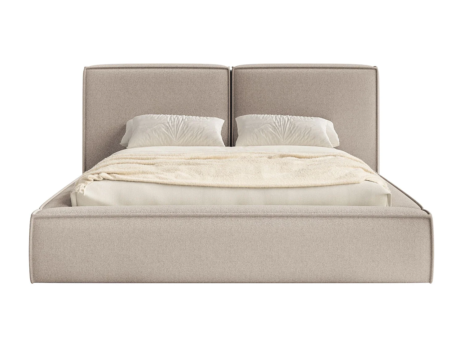 Lit tapissé 200x200 avec coffre – sommier à lattes – chenille – beige – TILVES