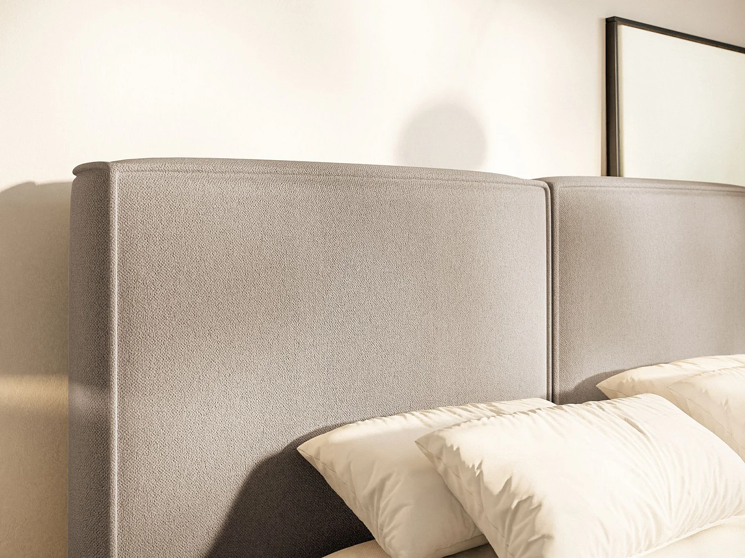 Lit tapissé 200x200 avec coffre – sommier à lattes – chenille – beige – TILVES