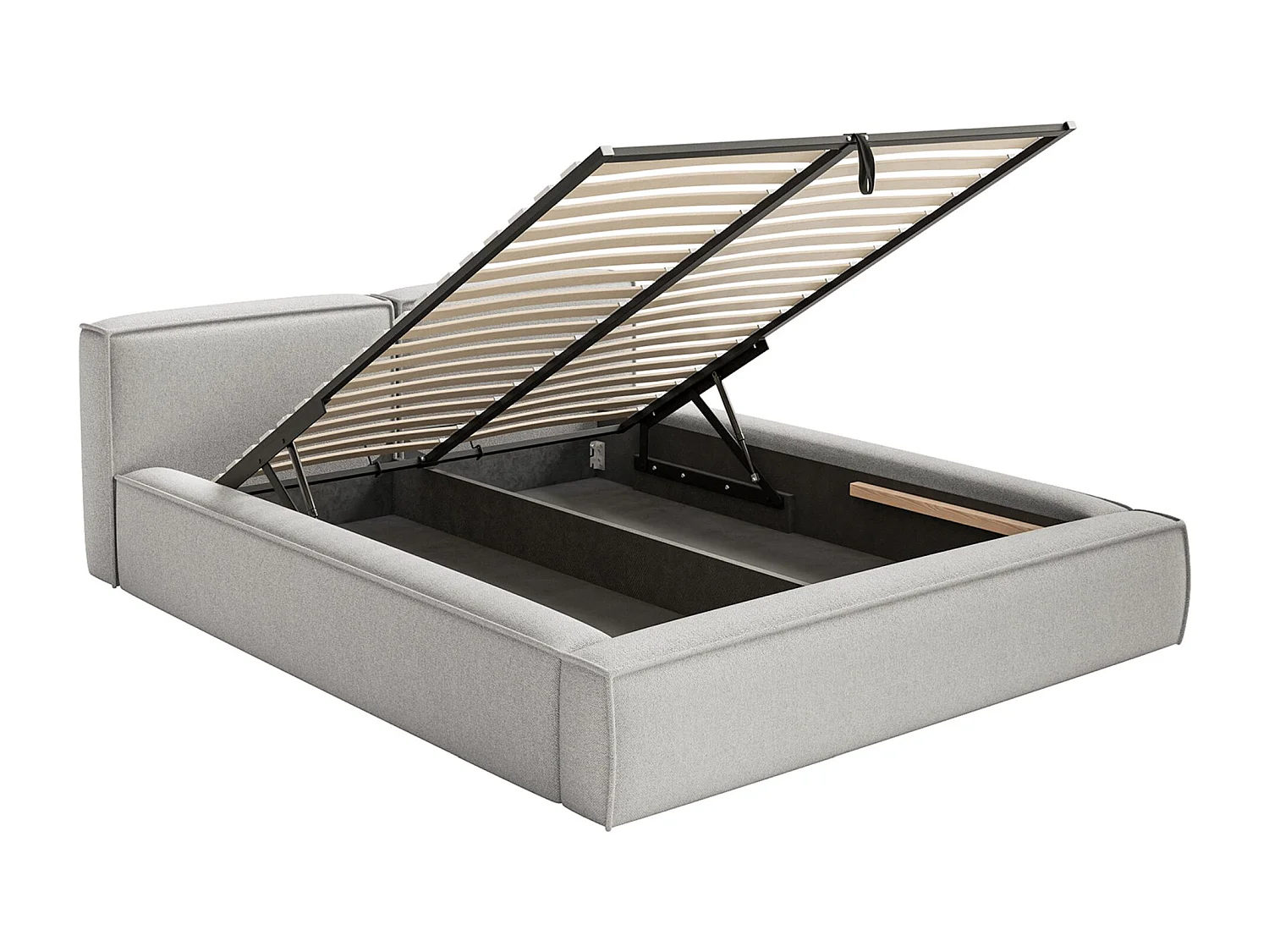 Lit coffre 160x200 avec coffre – sommier à lattes – chenille – gris clair – TILVES SLIM