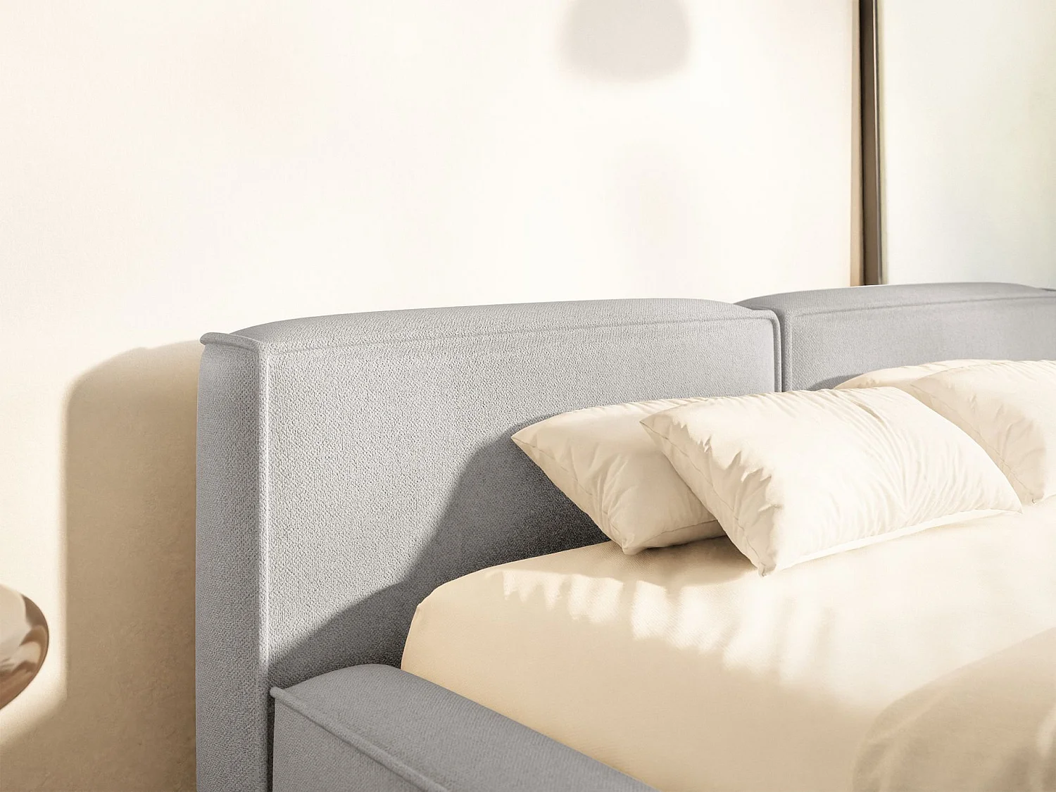 Lit coffre 160x200 avec coffre – sommier à lattes – chenille – gris clair – TILVES SLIM