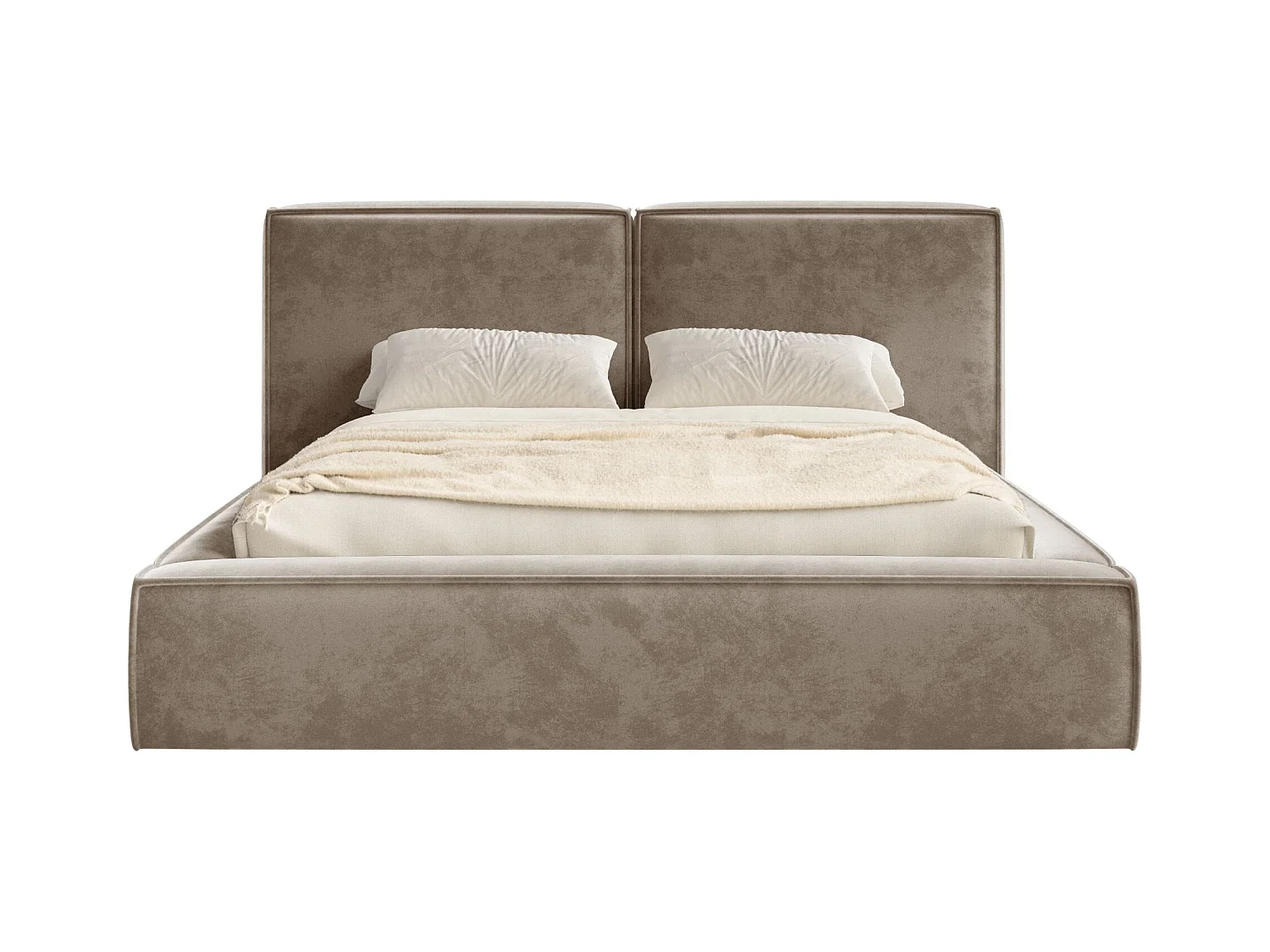 Polsterbett 140x200 mit Bettkasten – Lattenrost – Velours – hellbraun – TILVES