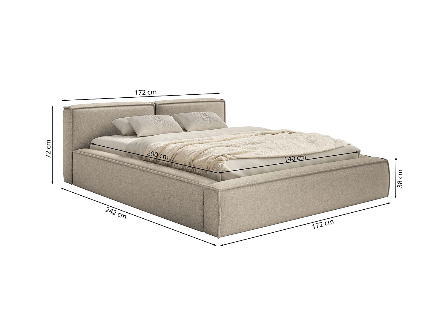 Polsterbett 140x200 mit Bettkasten – Lattenrost – Chenille – beige – TILVES SLIM