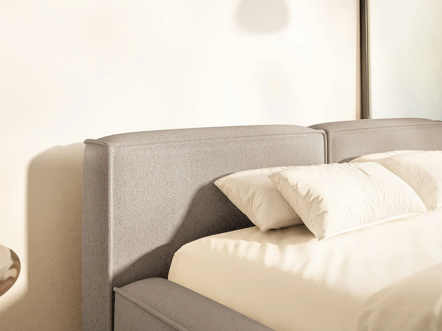 Lit coffre 140x200 avec coffre – sommier à lattes – chenille – beige – TILVES SLIM