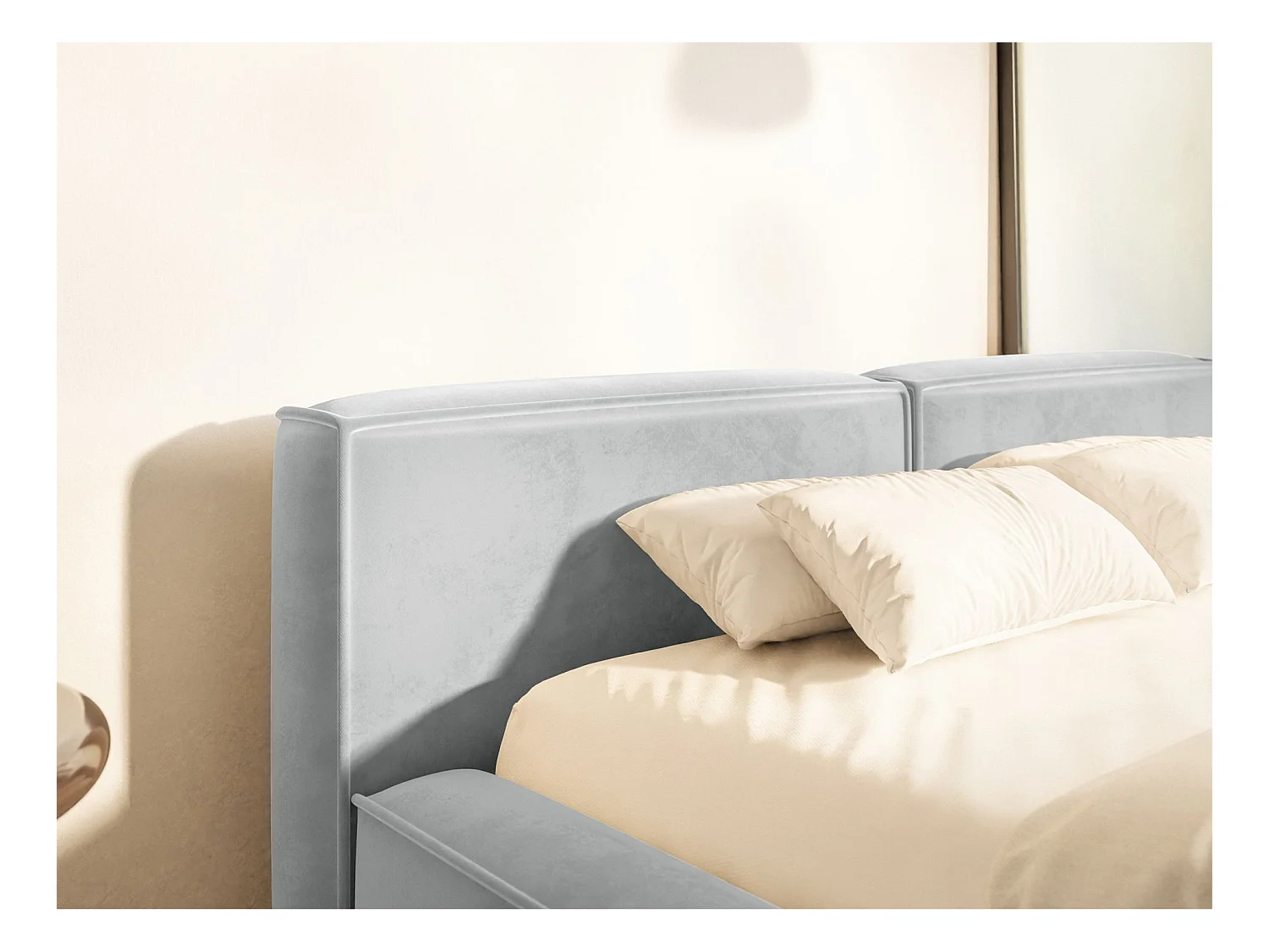 Polsterbett 180x200 mit Bettkasten – Lattenrost – Velours – hellgrau – TILVES SLIM